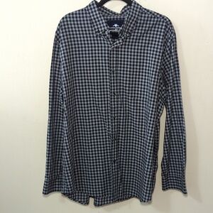Saddlebred Wrinkle Free Black + Gray Plaid Button-Down Shirt Men's Size XL